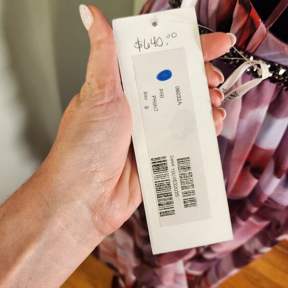 JOVANI Floral Plunging Neckline Chiffon Dress, Size 8 - Picture 11 of 14